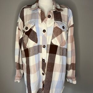 Maurices Brown and Cream Plaid Button-Down